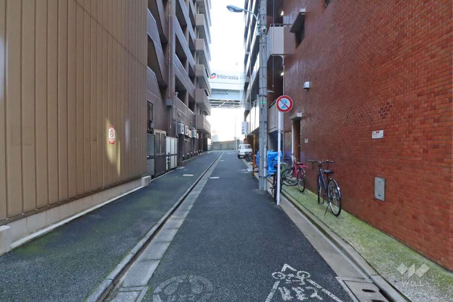 敷地の北西側前面道路(南西側から)