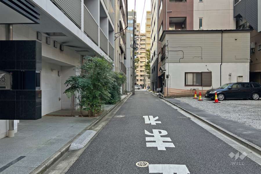 敷地北西側の前面道路（北東側から）