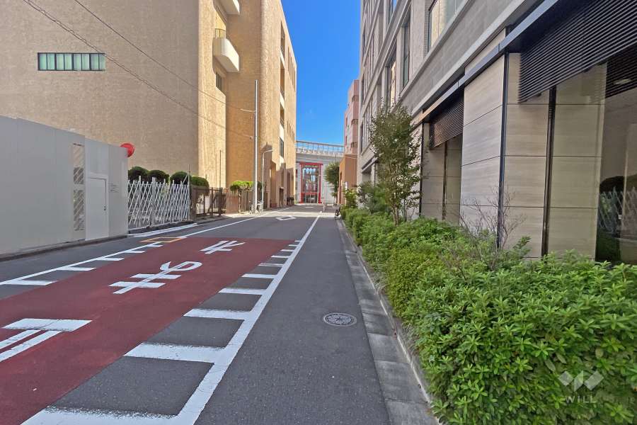 敷地の北西側前面道路（北東側から）