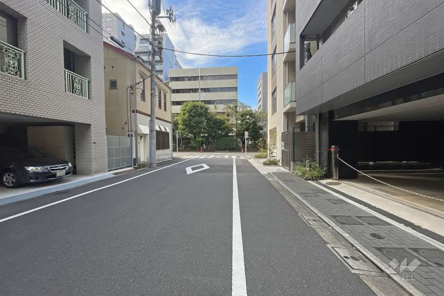 敷地南東側の前面道路（北東側から）