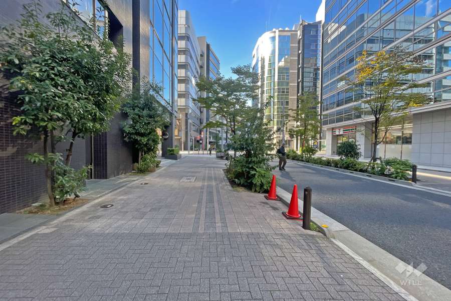 敷地の北西側前面道路（北東側から）