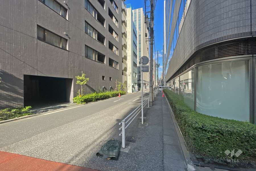 敷地の北東側前面道路（南東側から）