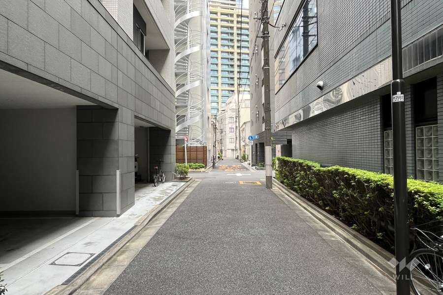 敷地の南側前面道路（西側から）