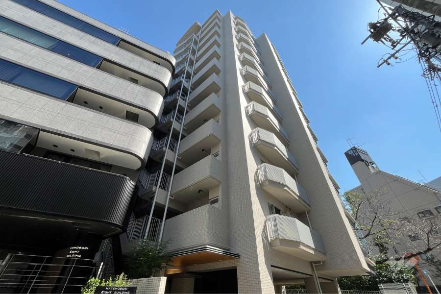 パークハウス八丁堀リバーサイドの外観（西側から）