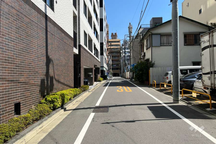 敷地の南側前面道路（西側から）