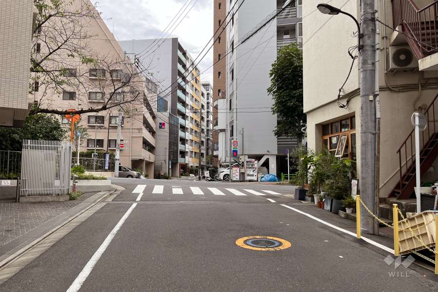 敷地東側の前面道路（北側から）