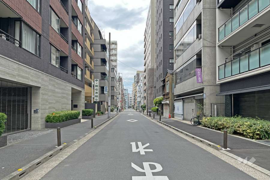 敷地の南側前面道路（東側から）