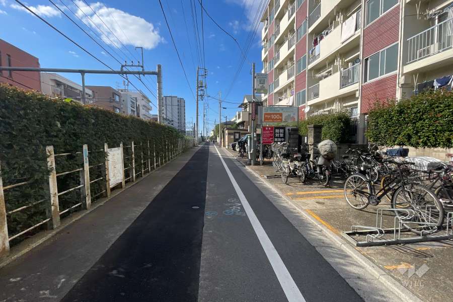 敷地南西側の前面道路（南東側から）