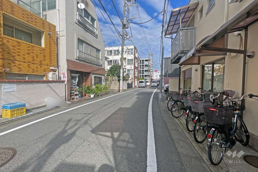 敷地の東側前面道路は大日橋通りです（南側から）。