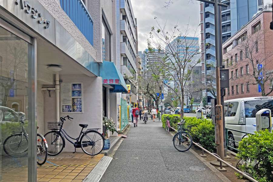 敷地の北西側前面道路は都道420号線です（北東側から）。