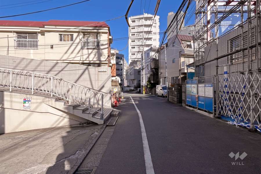 敷地南側の前面道路（西側から）