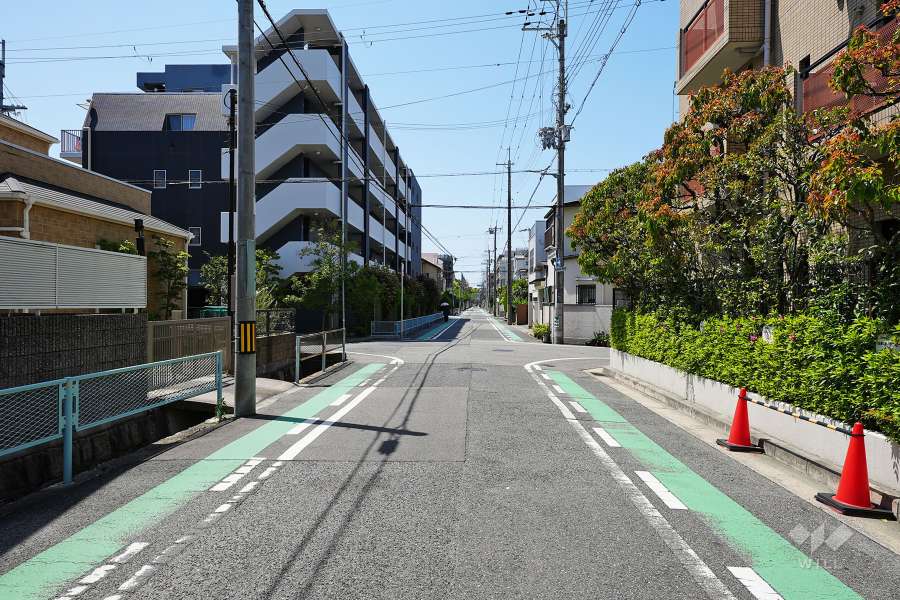 敷地南東側の前面道路（北側から）