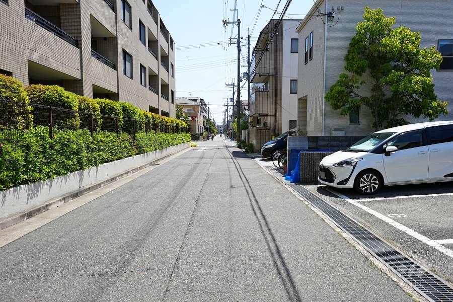 敷地南西側の前面道路（西側から）