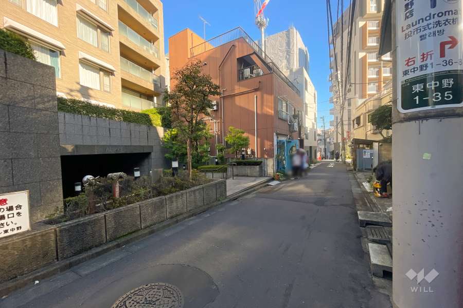 敷地の南側前面道路（西側から）