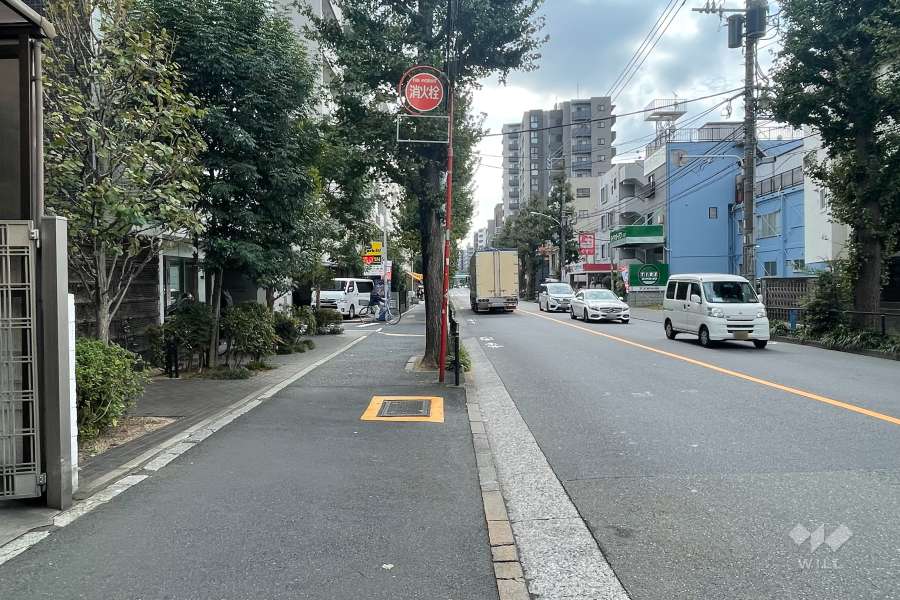 敷地西側の前面道路（北側から）
