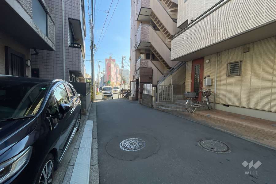 敷地の南側前面道路（西側から）