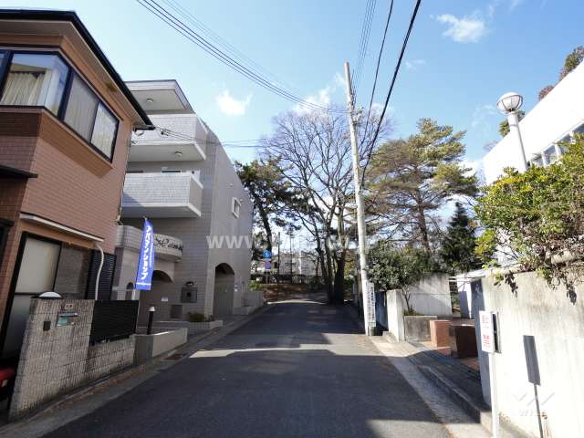 敷地北側の前面道路。突き当たりは夙川です。