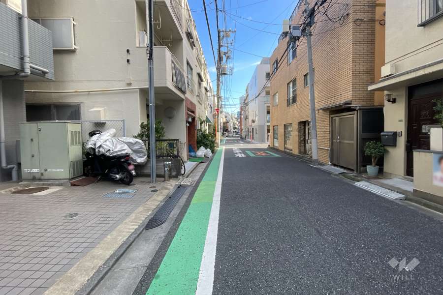 敷地の南側前面道路（西側から）