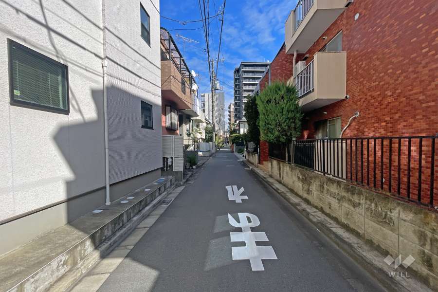 敷地の北側前面道路（西側から）