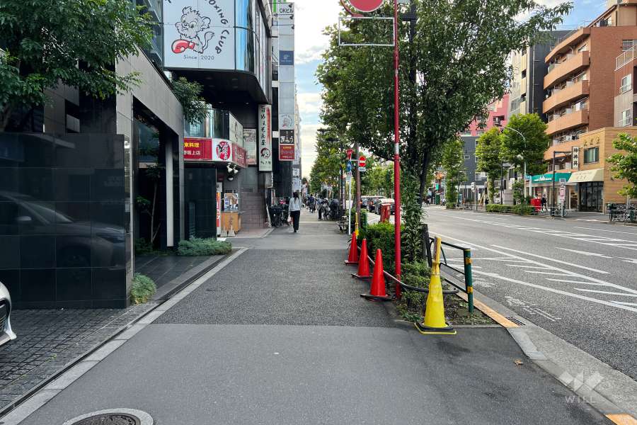 敷地の北東側前面道路（南東側から）