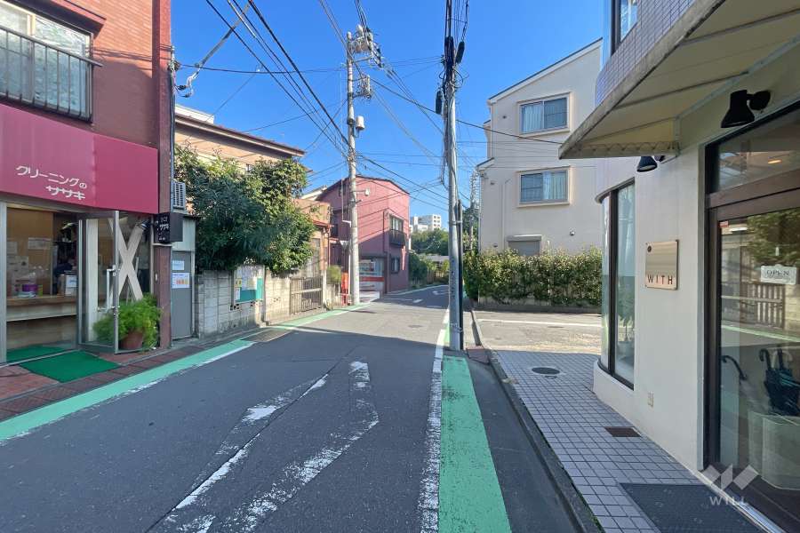敷地の南東側前面道路（北西側から）