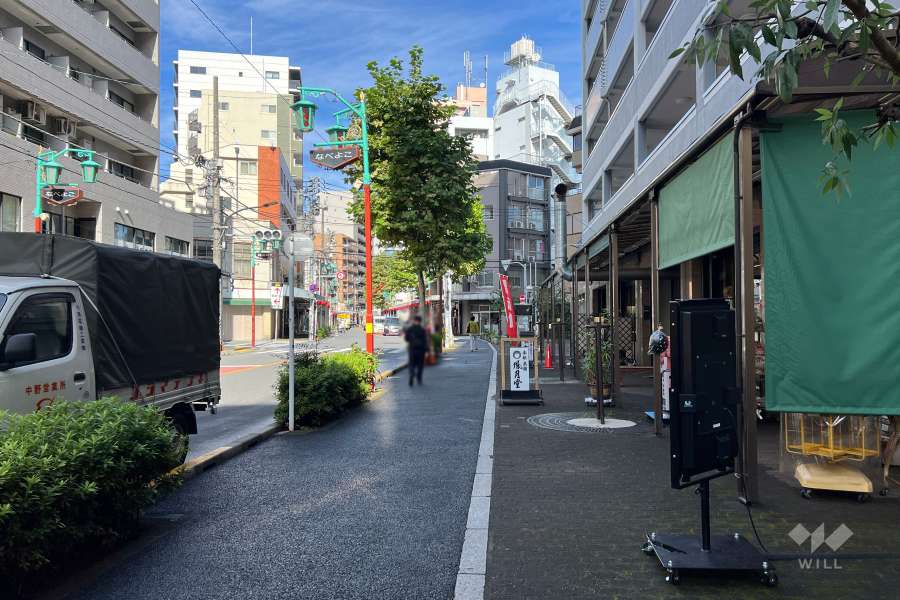 敷地の北西側前面道路（南西側から）