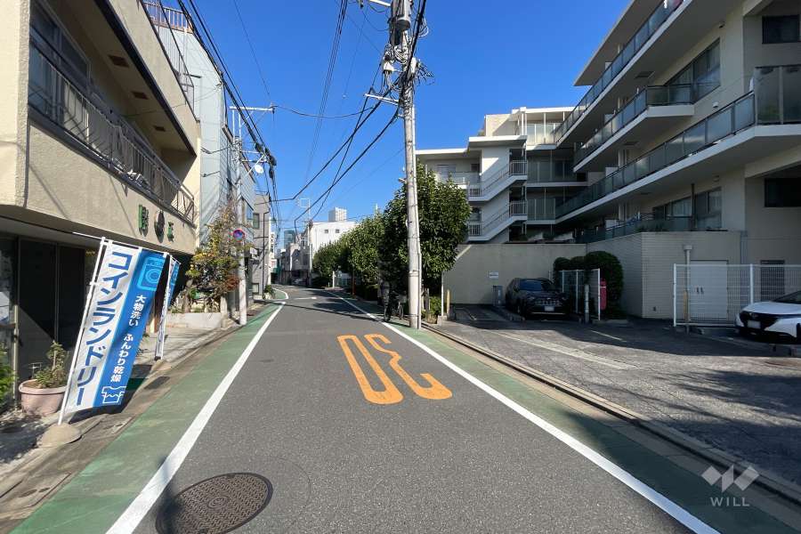 敷地の北側前面道路（西側から）