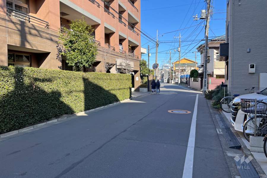 敷地の南側前面道路（西側から）