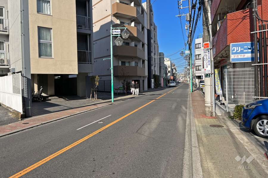 敷地南東側の前面道路（南西側から）
