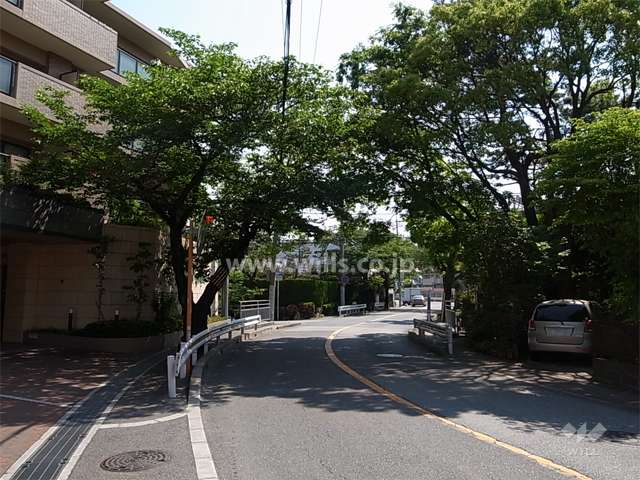 敷地南側は街路樹のきれいなバス通り、東側は小さな川に面しています。