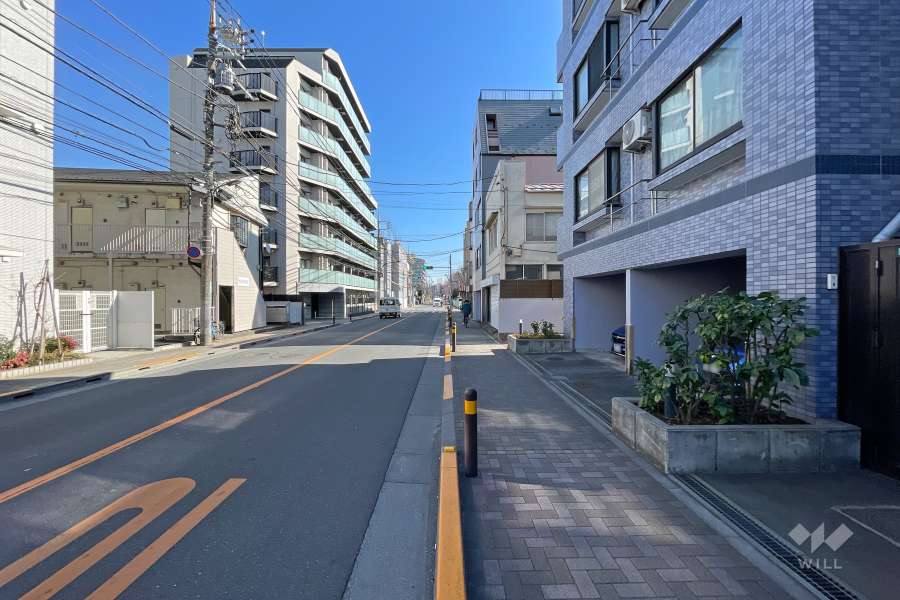 敷地の北東側前面道路（北西側から）