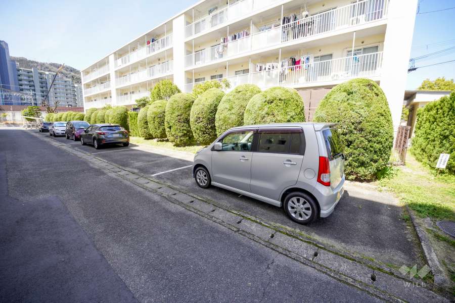 敷地内駐車場（屋外平面式）。A棟とB棟の間にあります。
