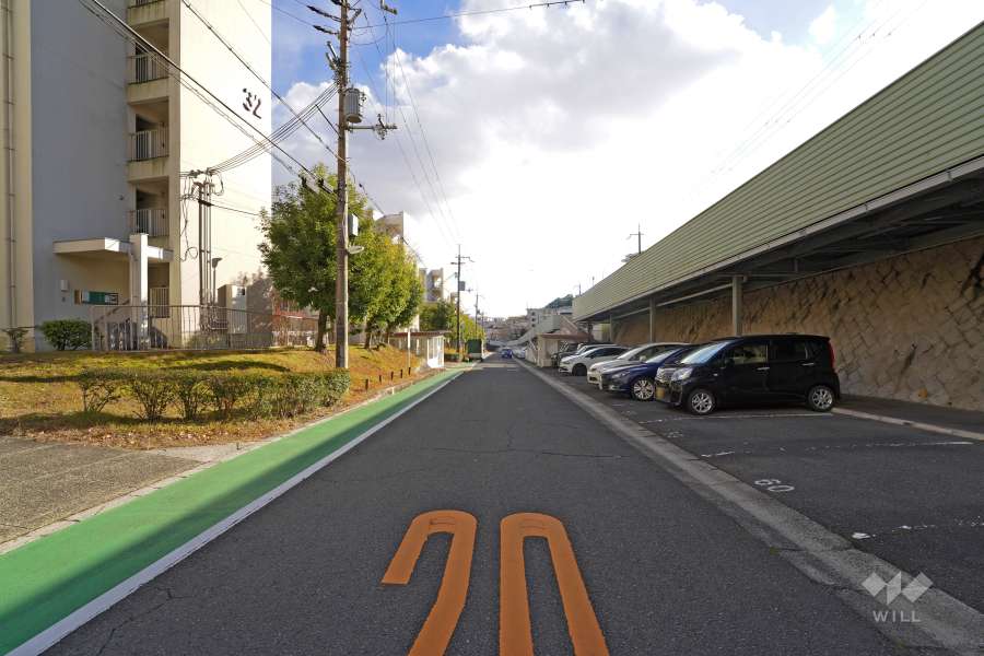敷地西側の前面道路（北側から）