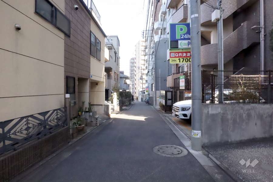 敷地北西側の前面道路(南西側から)