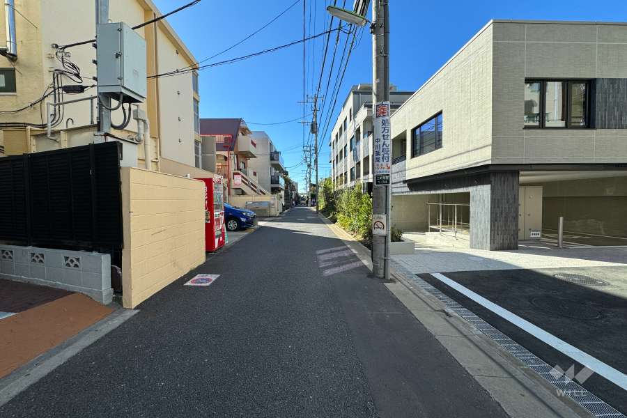 敷地東側の前面道路（北側から）