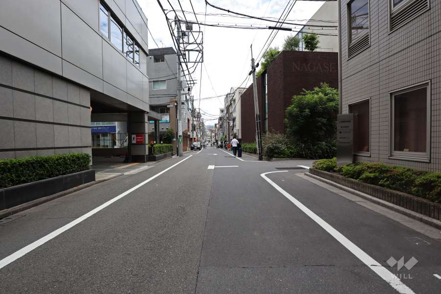敷地南東側の前面道路（南西側から）