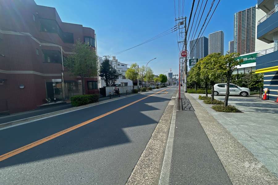 敷地南西側の前面道路（南東側から）