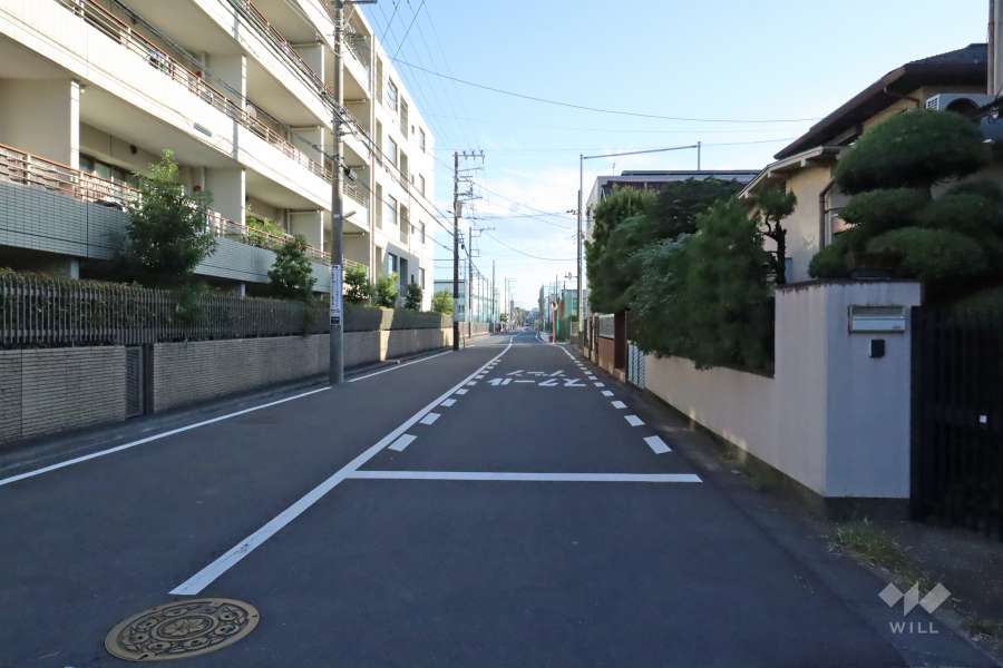 敷地西側の前面道路(北側から)