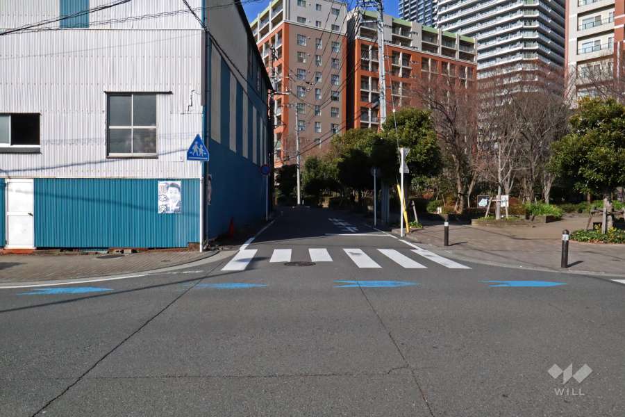 敷地南西側の前面道路(南東側から)