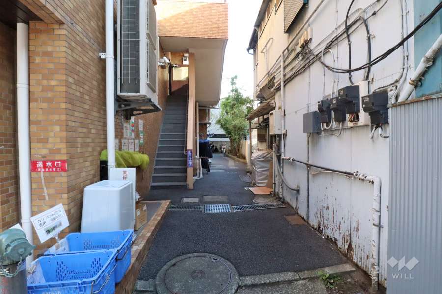 駐輪場への通路とゴミ置き場