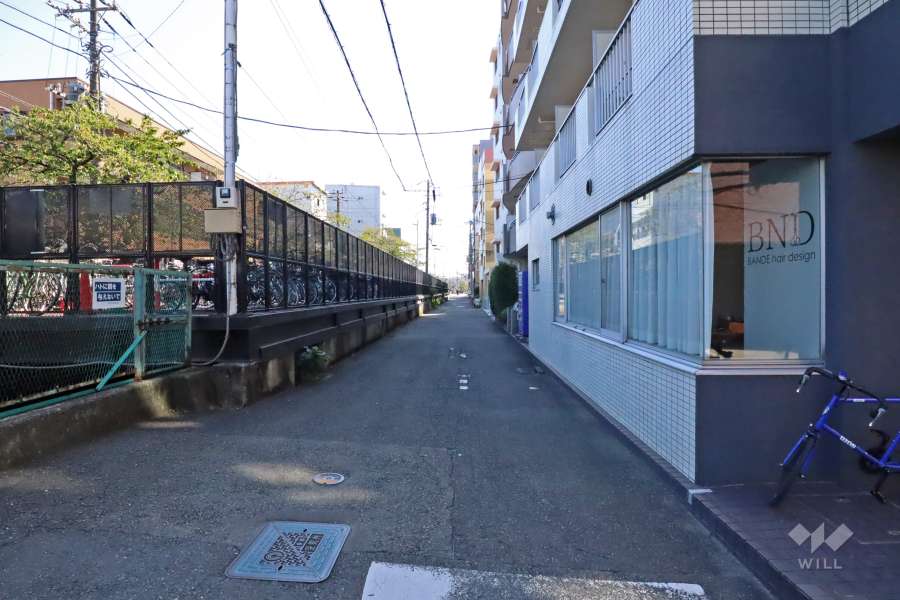 敷地北東側の前面道路（北西側から）
