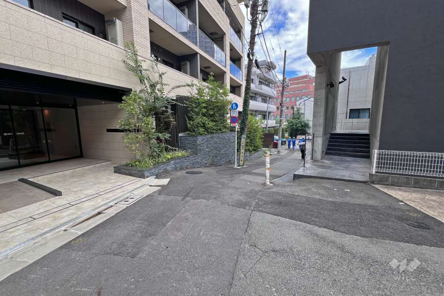 敷地南西側の前面道路（北西側から）