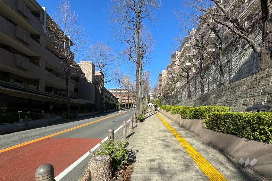 敷地南西側前面道路は富士見坂です（南東側から）。