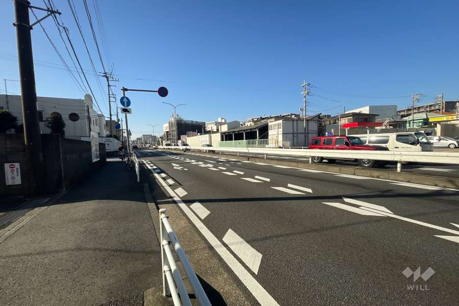 敷地の南側前面道路（西側から）
