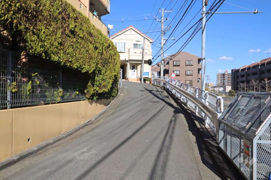 敷地南東側の前面道路（南西側から）