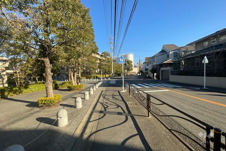 敷地の南東側前面道路（南西側から）