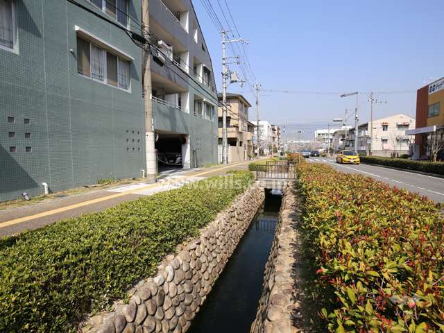 敷地の東側には水路が流れています。