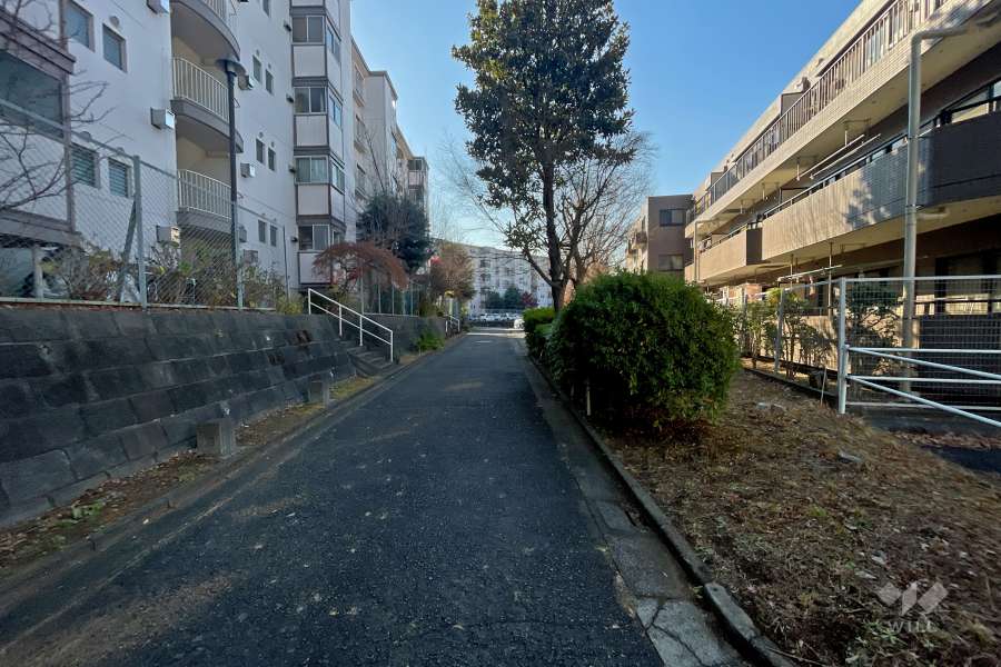 敷地南東側の前面道路（北東側から）