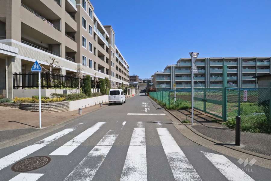 敷地南東側の前面道路（南西側から）