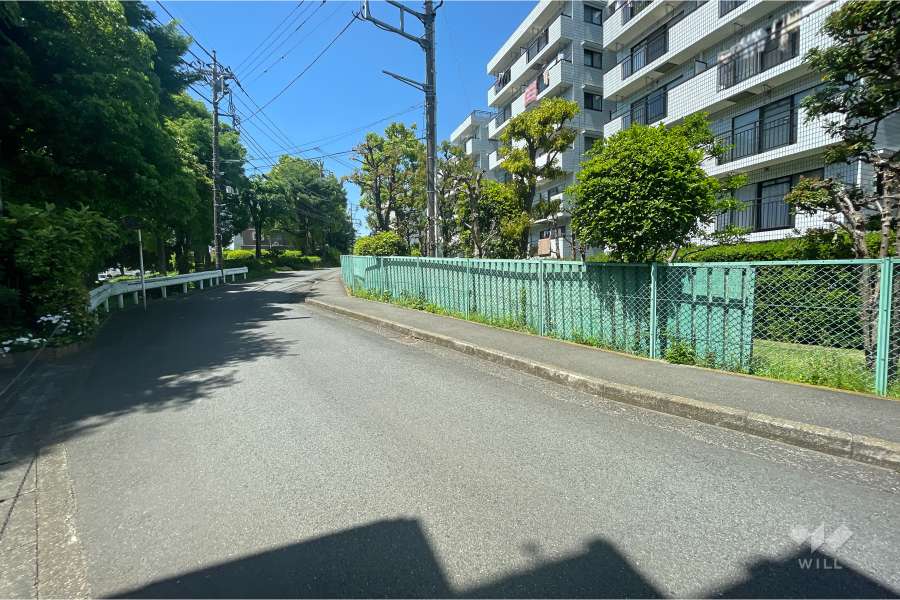 敷地南東側の前面道路（北東側から）